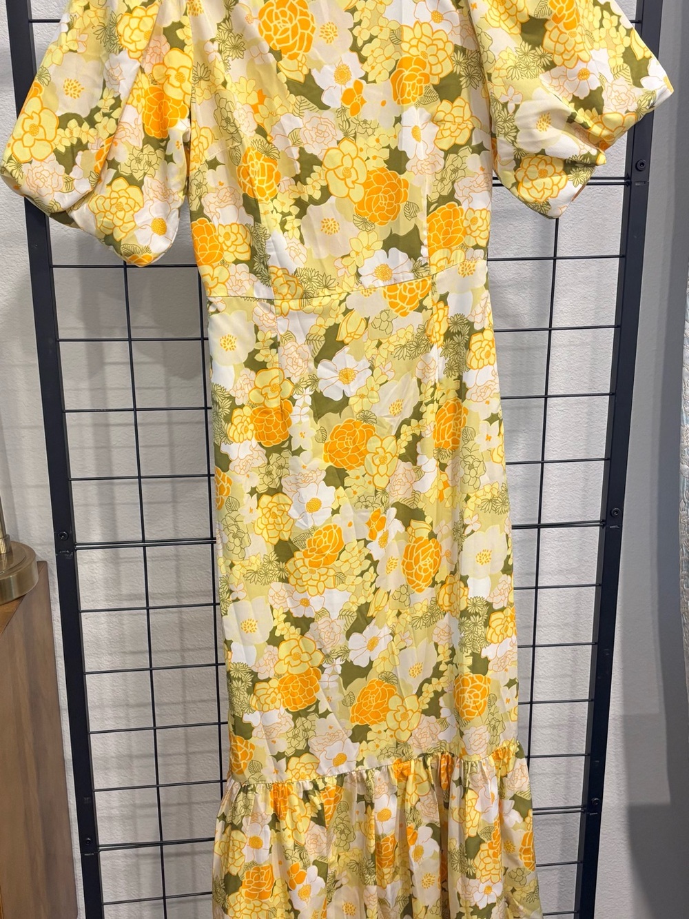 ASOS Yellow Floral Puff-Sleeve Maxi Dress